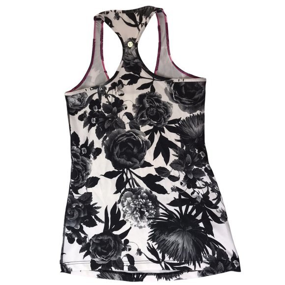 Lululemon Tank Top Racerback White with Black Roses Floral Print. Size Women's 8 - Picture 2 of 12